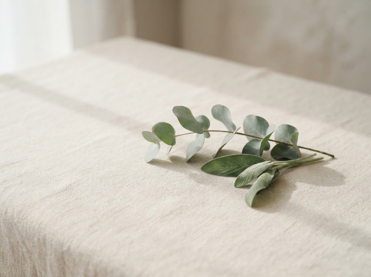 Soft sage botanical elements representing calm, personalized care
