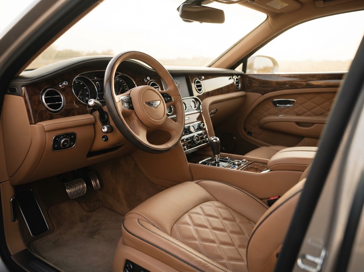 An immaculate luxury car interior with premium quilted leather seats