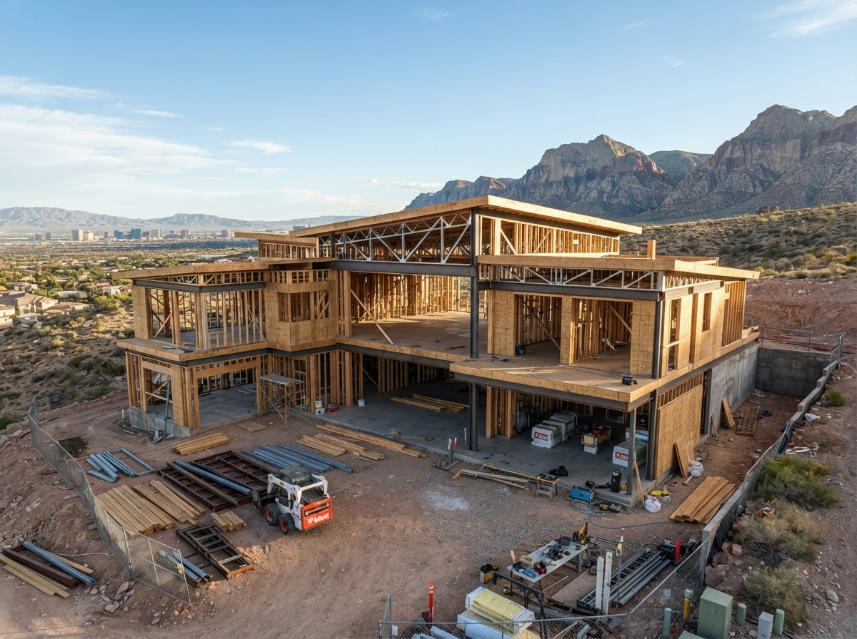 Custom home structure under construction