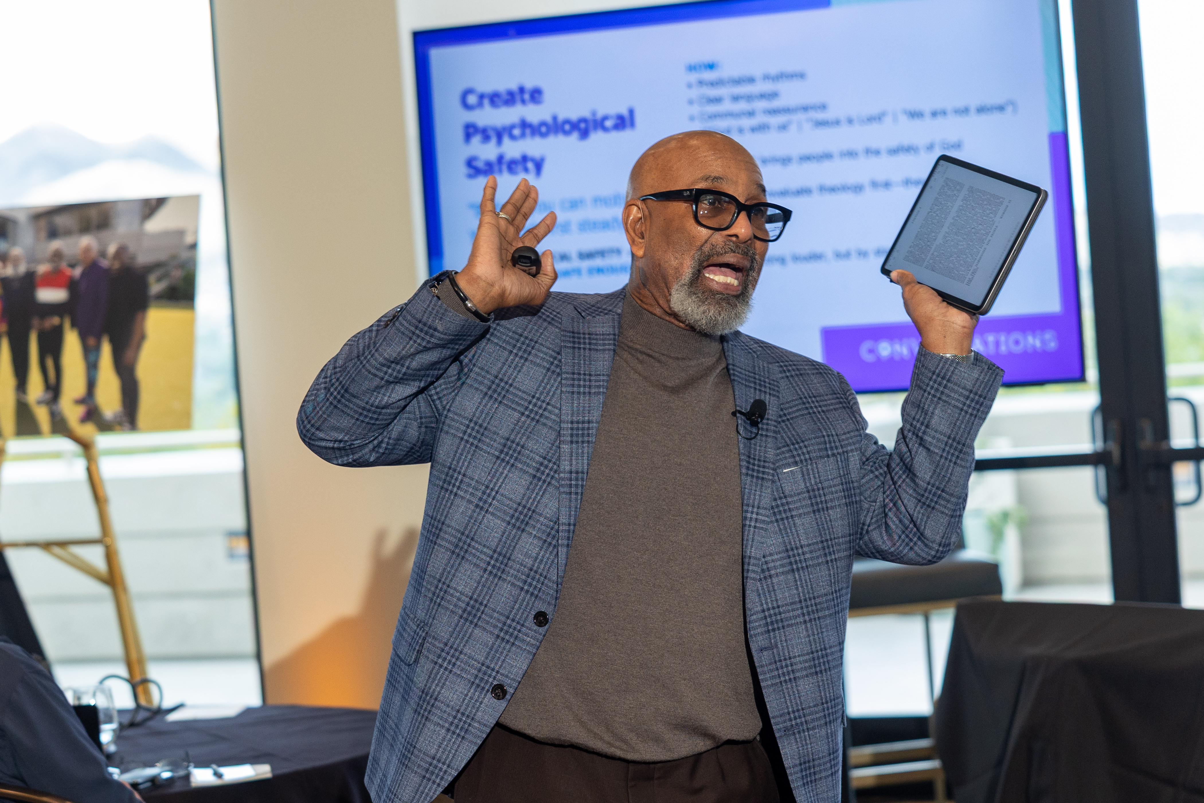 Bishop Walter S. Thomas, Sr. teaching live session framework with tablet