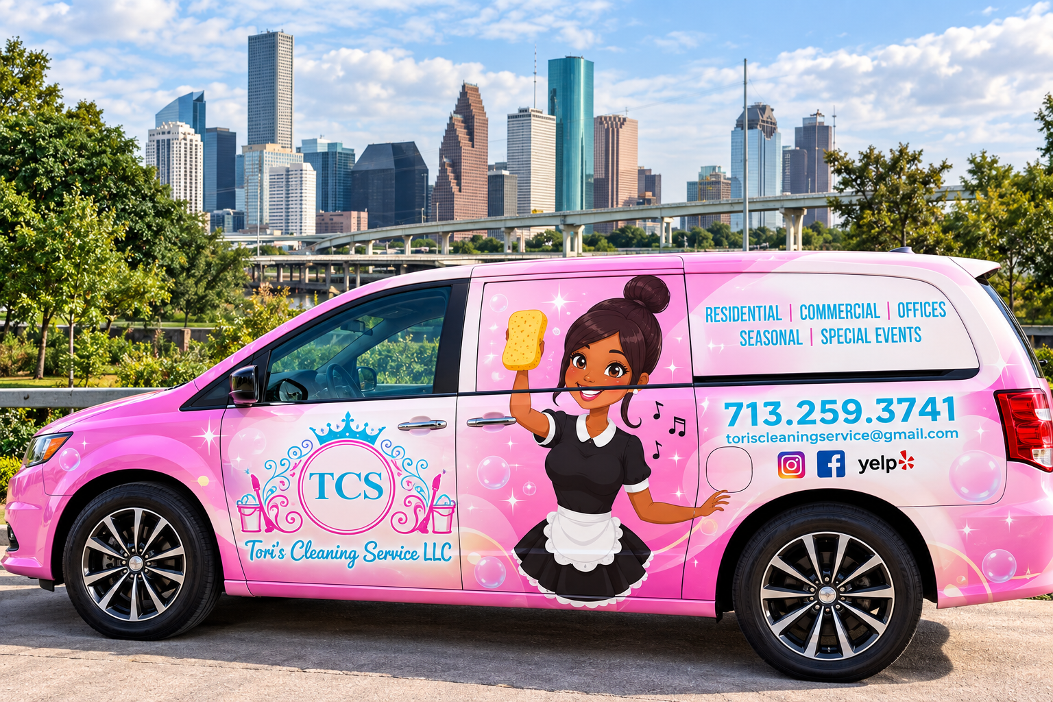 Tori's Cleaning Service van in Humble
