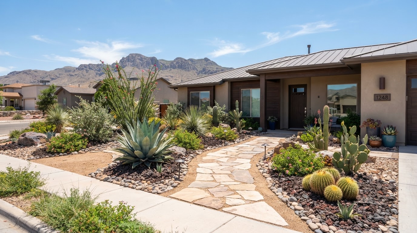 Pathway & desert plants