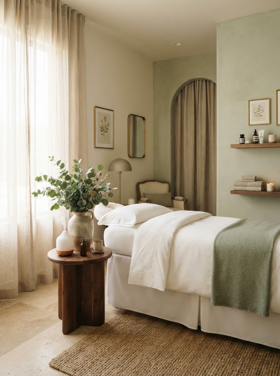 A serene treatment room at ORÉLIA, a Scottsdale skin and wellness spa