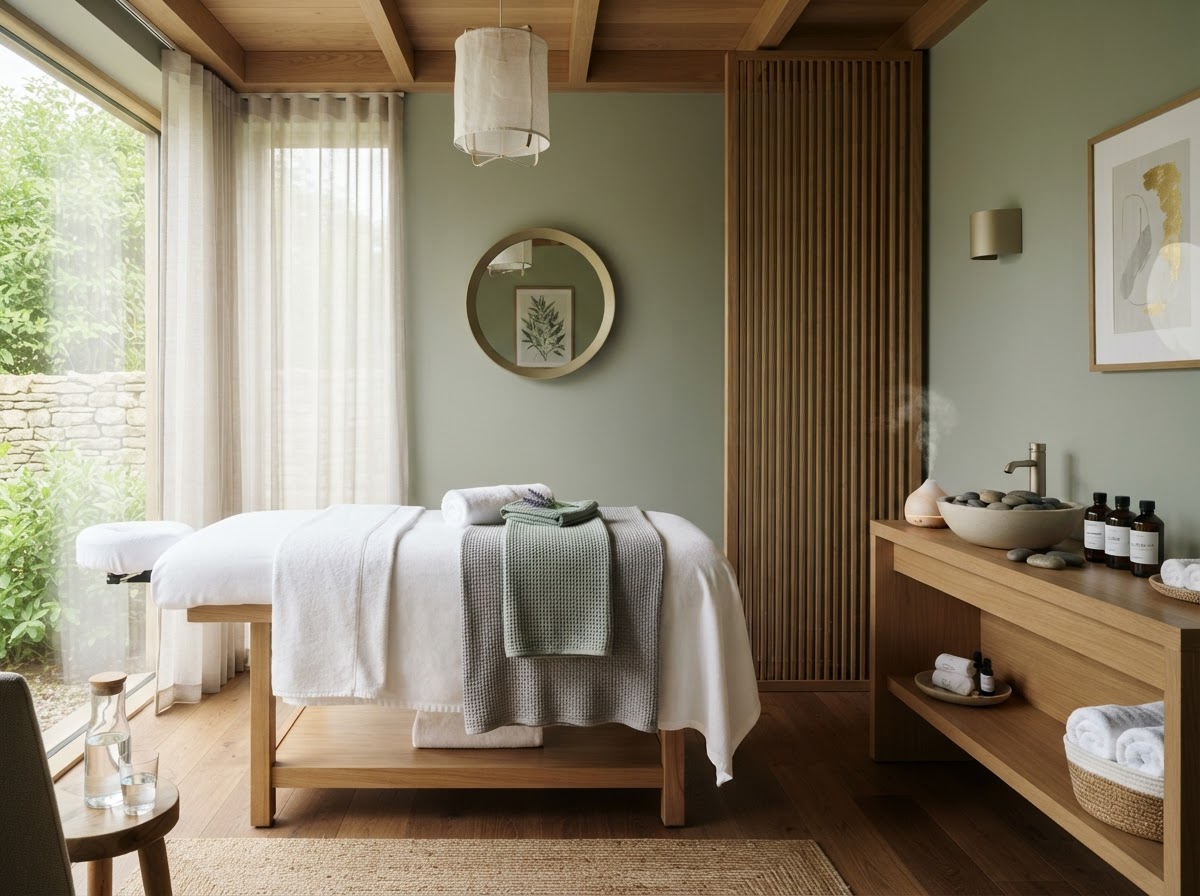 A calm body treatment room at ORÉLIA