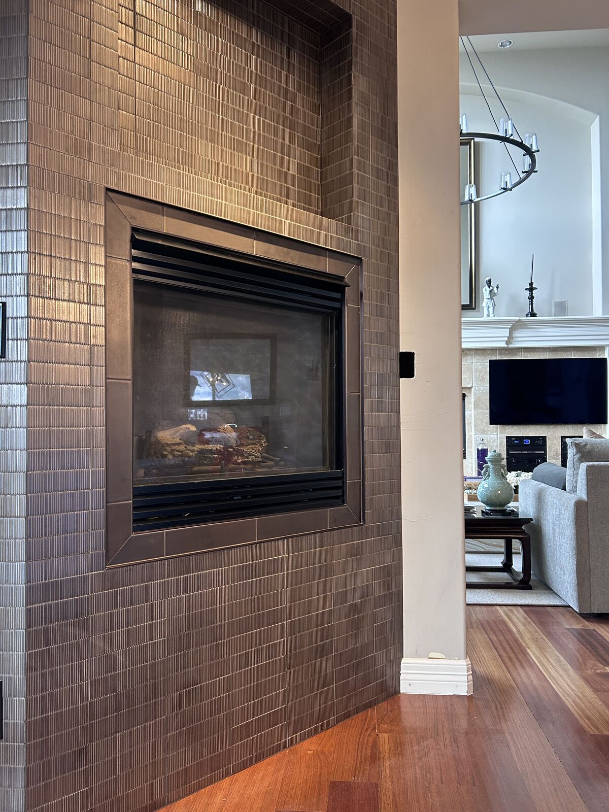 Custom stone fireplace surround