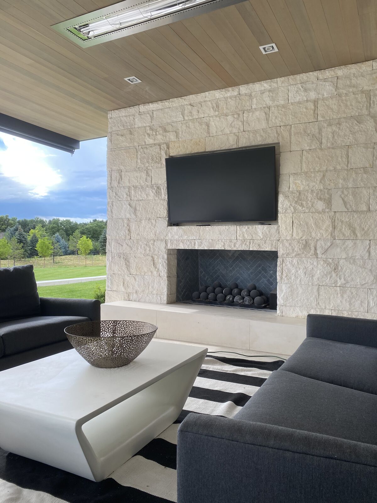 Custom stone fireplace surround