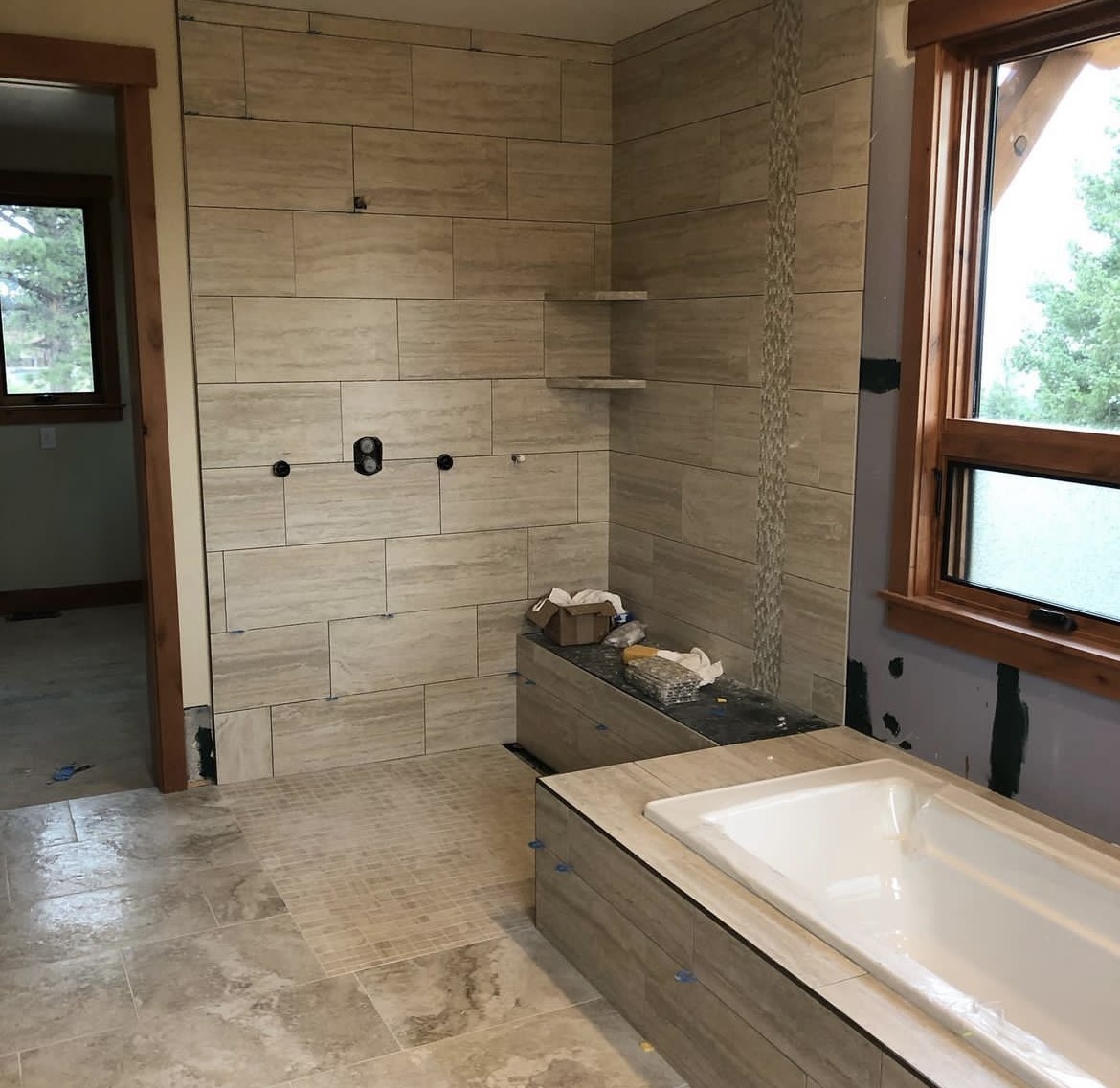 Custom stone fireplace surround