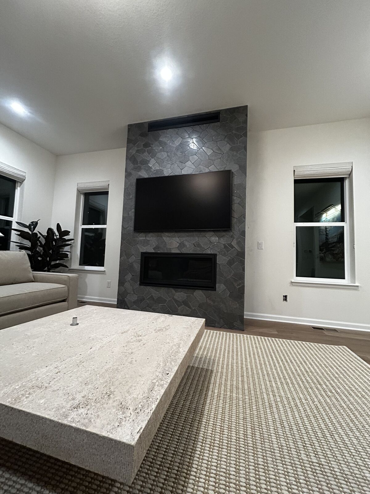 Custom stone fireplace surround