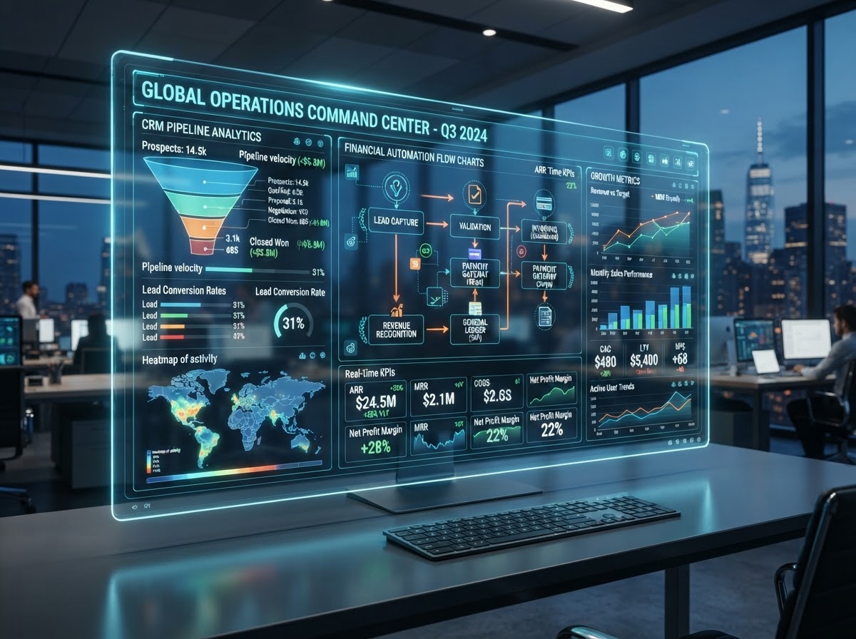 Operations analytics dashboard showing growth metrics and efficiency performance indicators