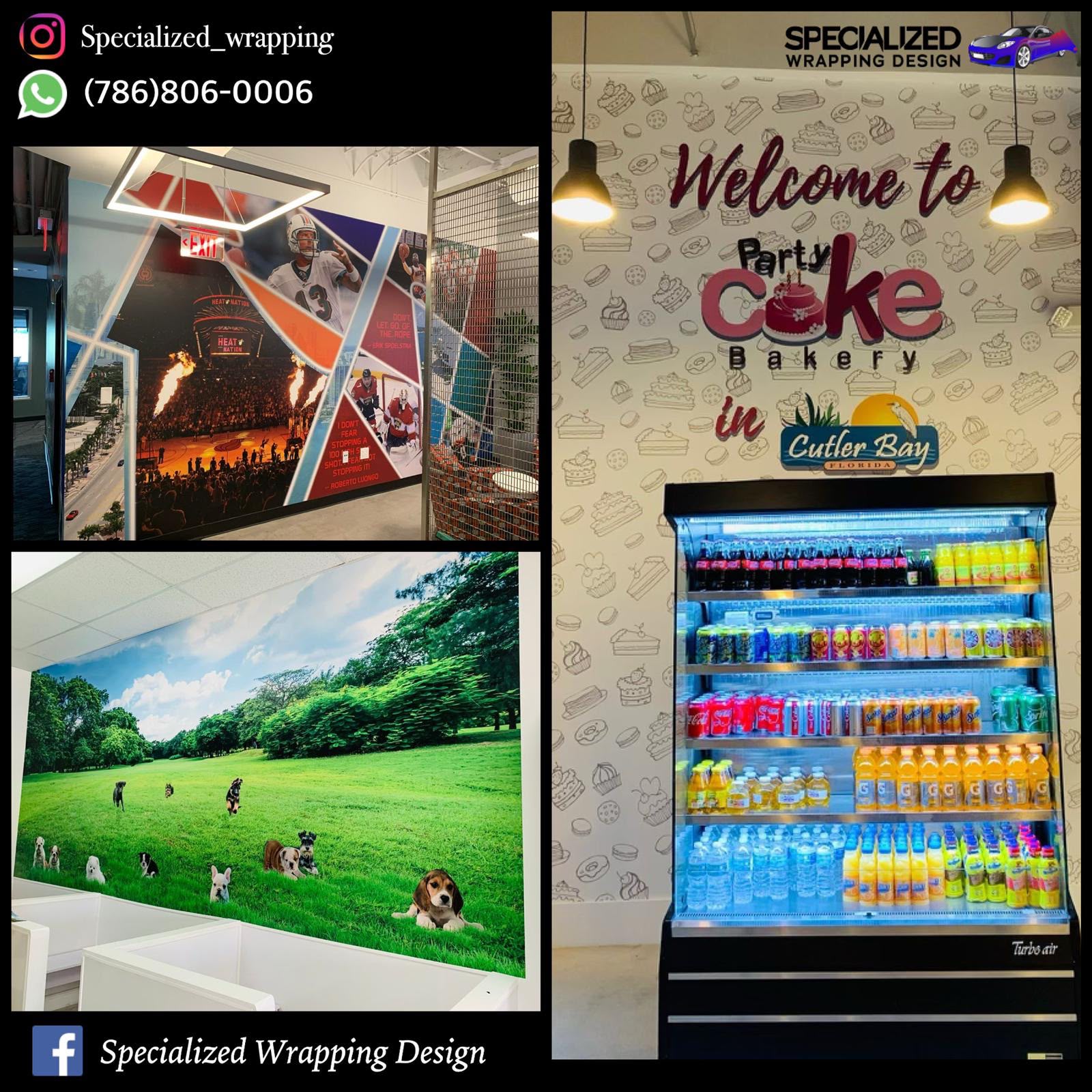 Custom storefront window graphics and commercial wall lettering installed by Specialized Wrapping Design in Cutler Bay FL