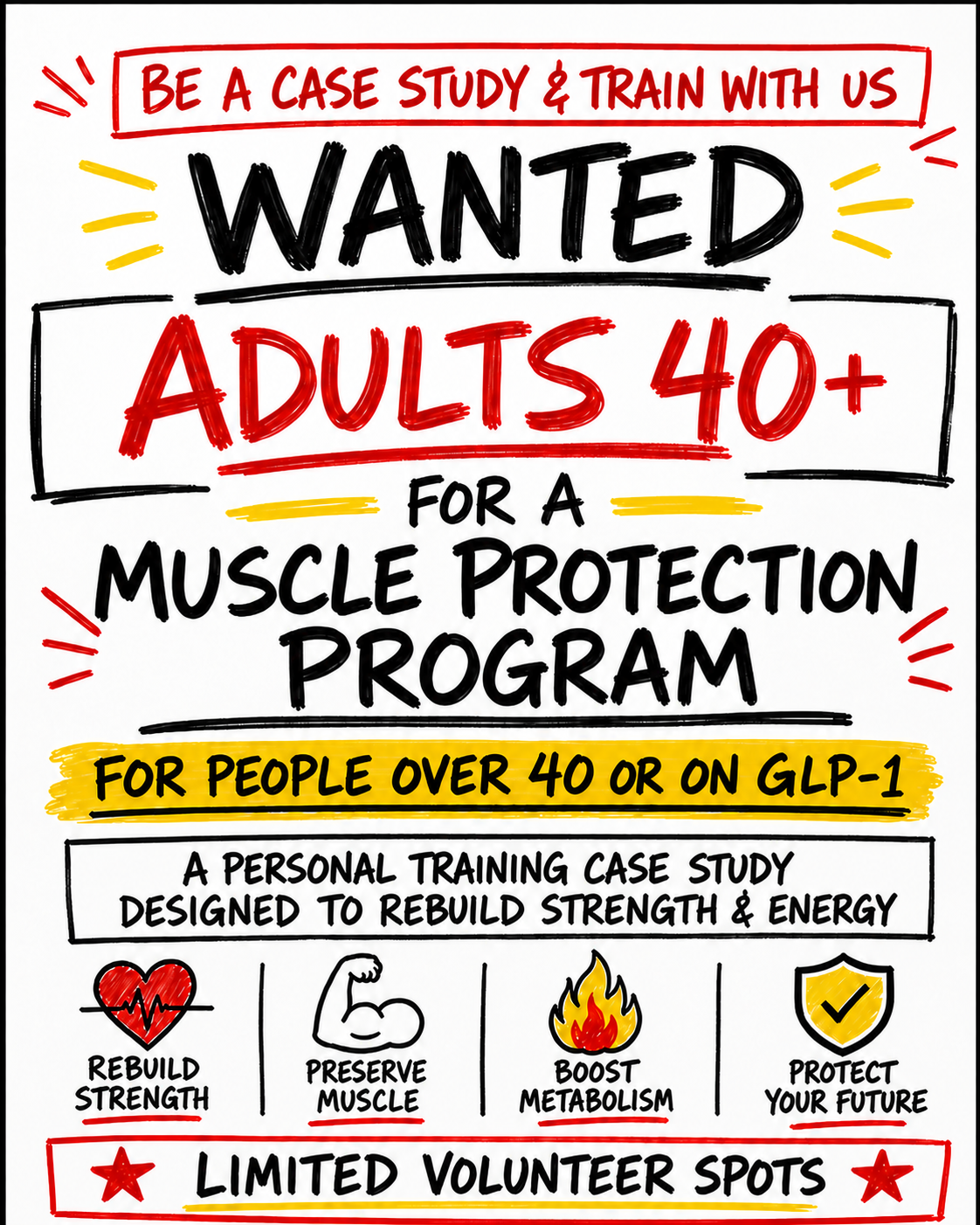 Wanted: Adults 40+ for a Muscle Protection Program flyer
