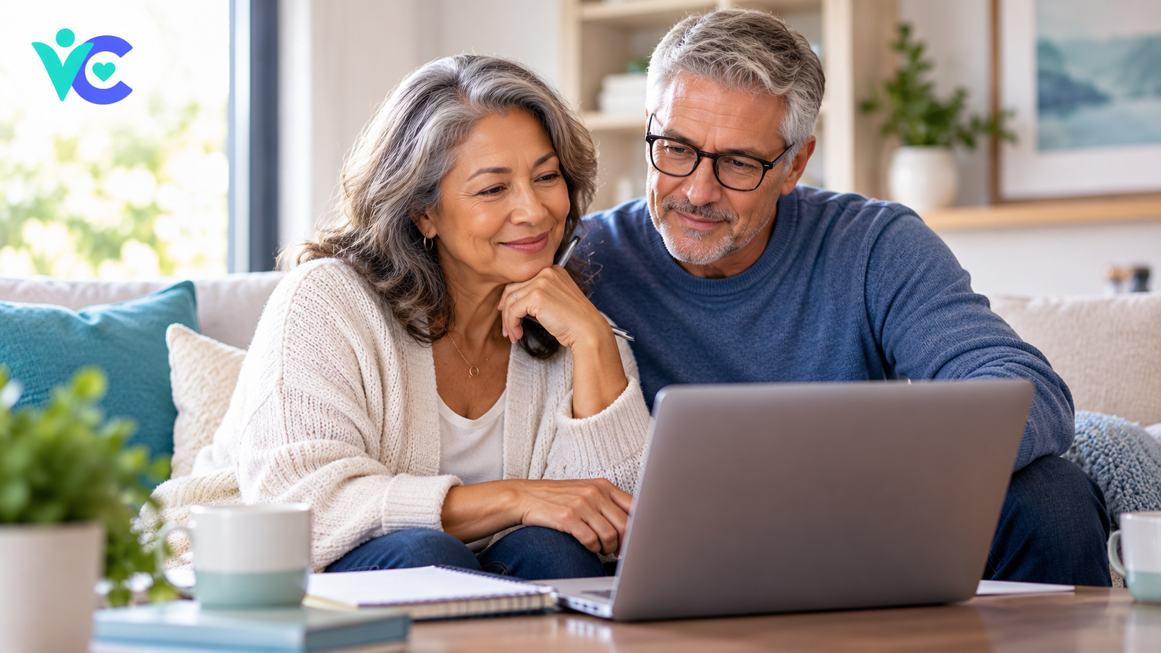 Couple comfortably reviewing health info together