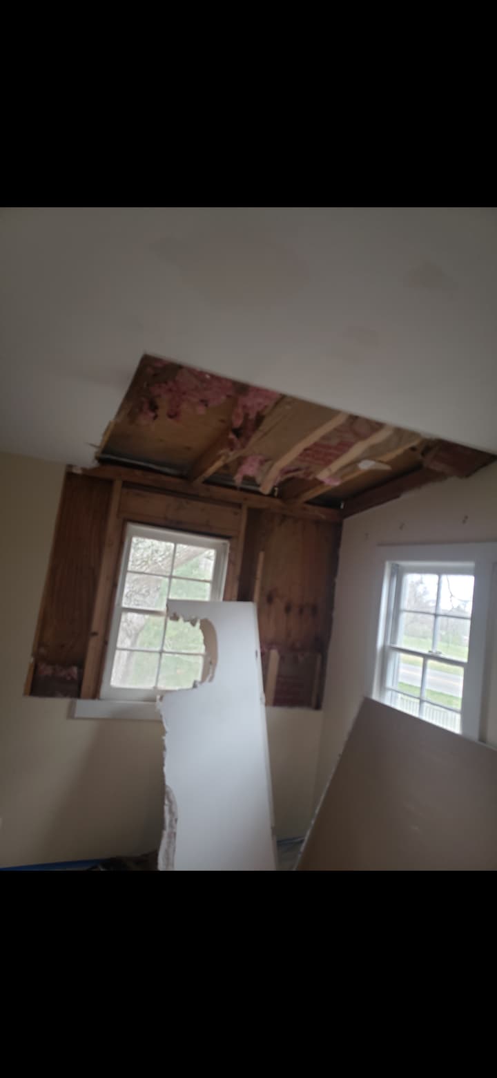 Ceiling water damage drywall tear out, framing inspection, and insulation repair in Rockmart GA