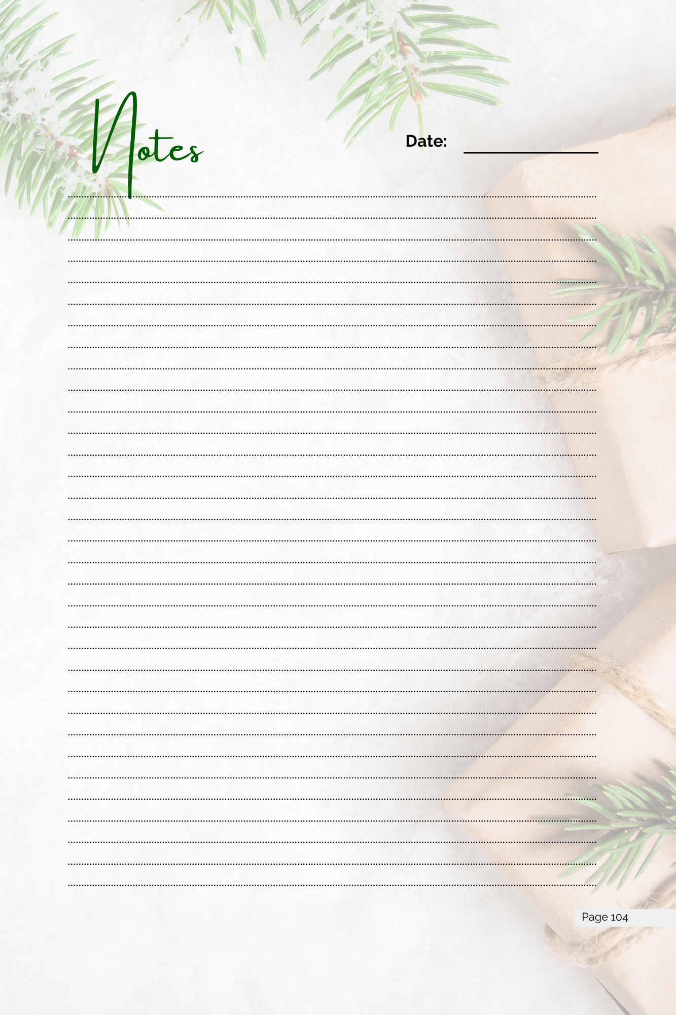 Evergreen-framed lined notes page from the bonus material in the back of the 30-Day Journey journal
