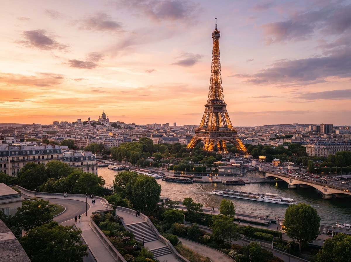 París, Francia, Torre Eiffel al atardecer