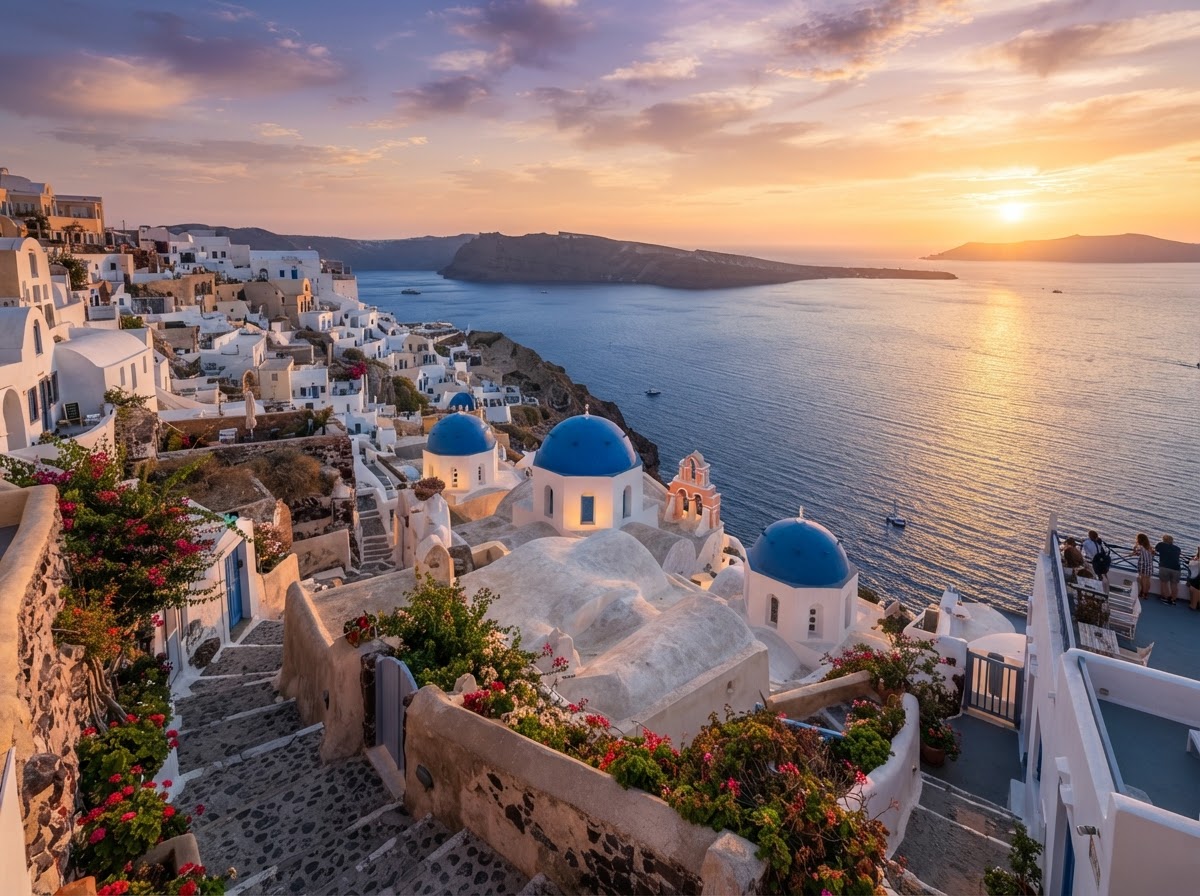Santorini, Grecia, al atardecer