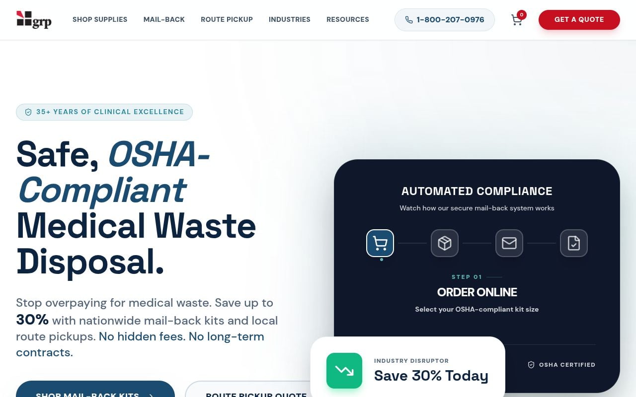 GRP Sharps Disposal website built by IMS