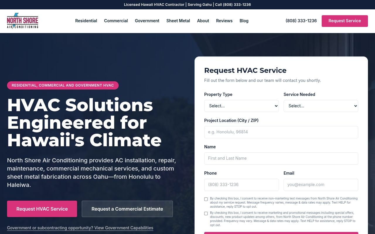 North Shore Air Conditioning website built by IMS