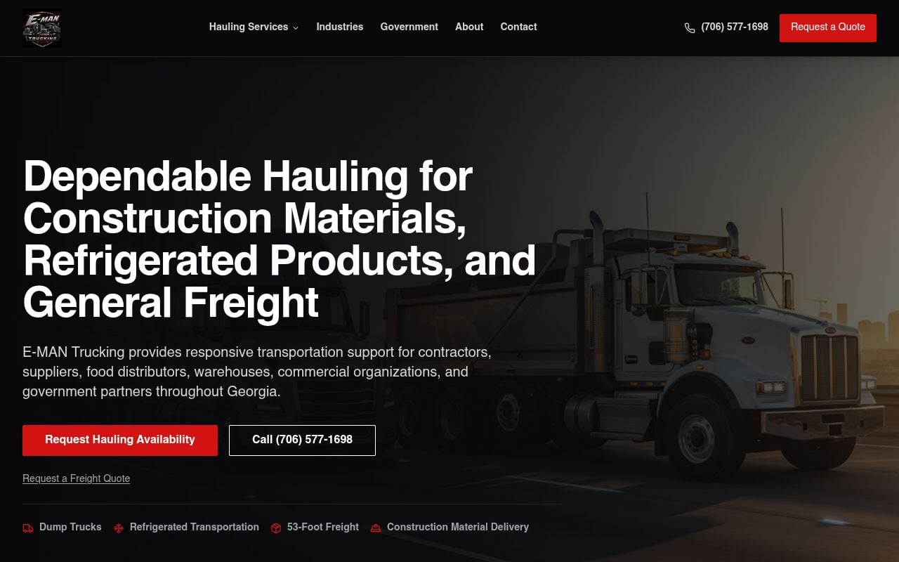 E-MAN Trucking website built by IMS