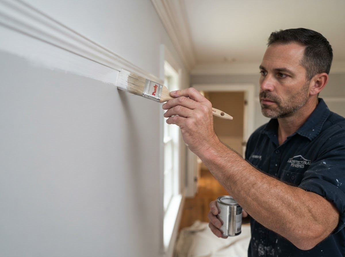 Painter cutting in a clean line along trim