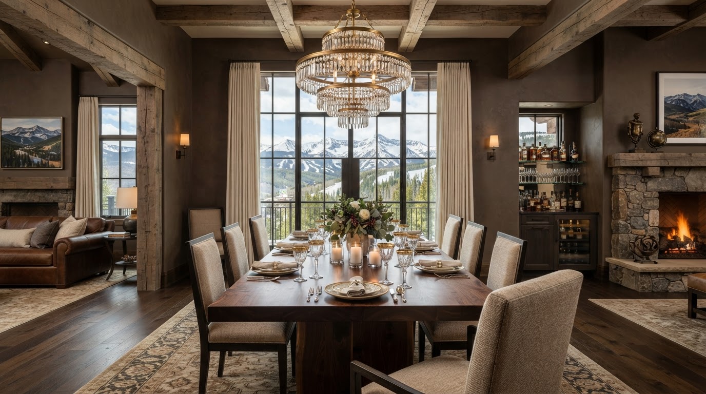 Elegant painted dining room in an Aspen luxury home