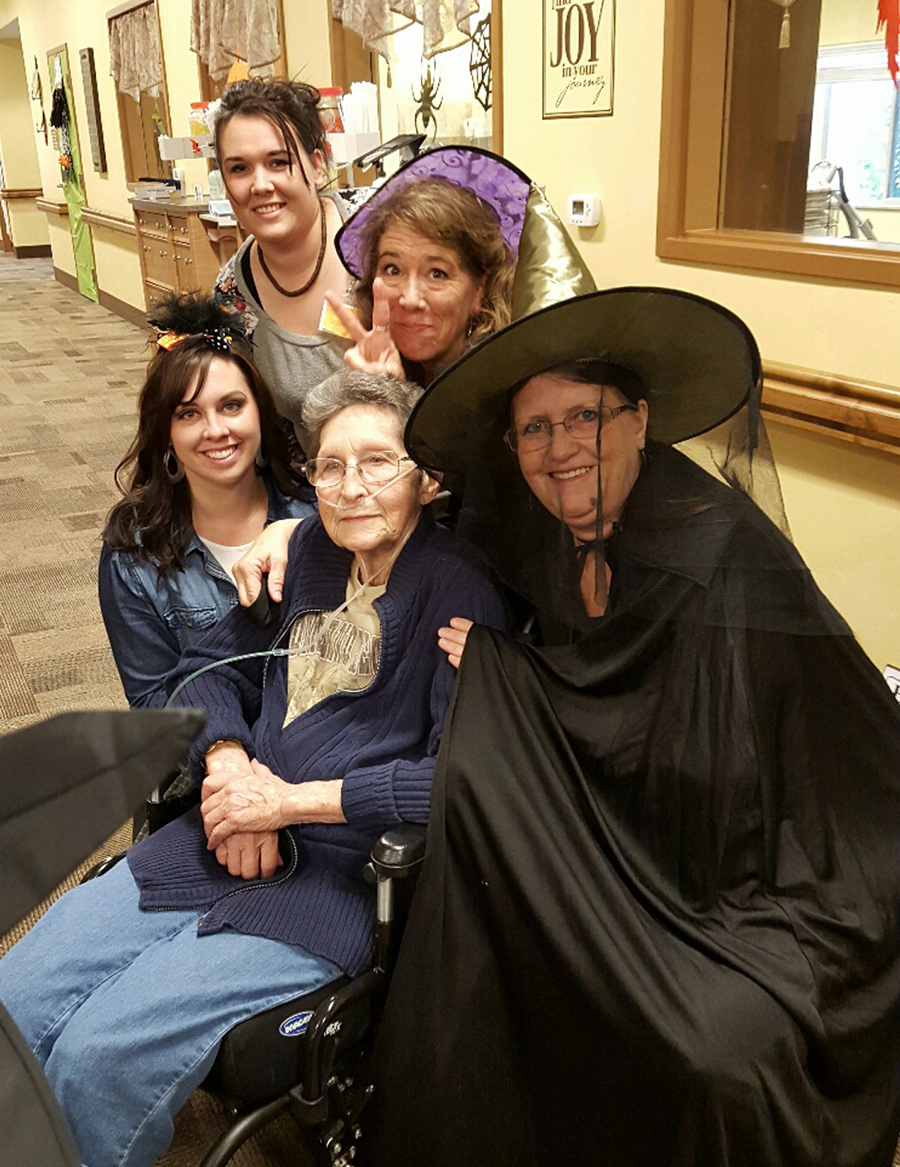 Residents celebrating at a Halloween party