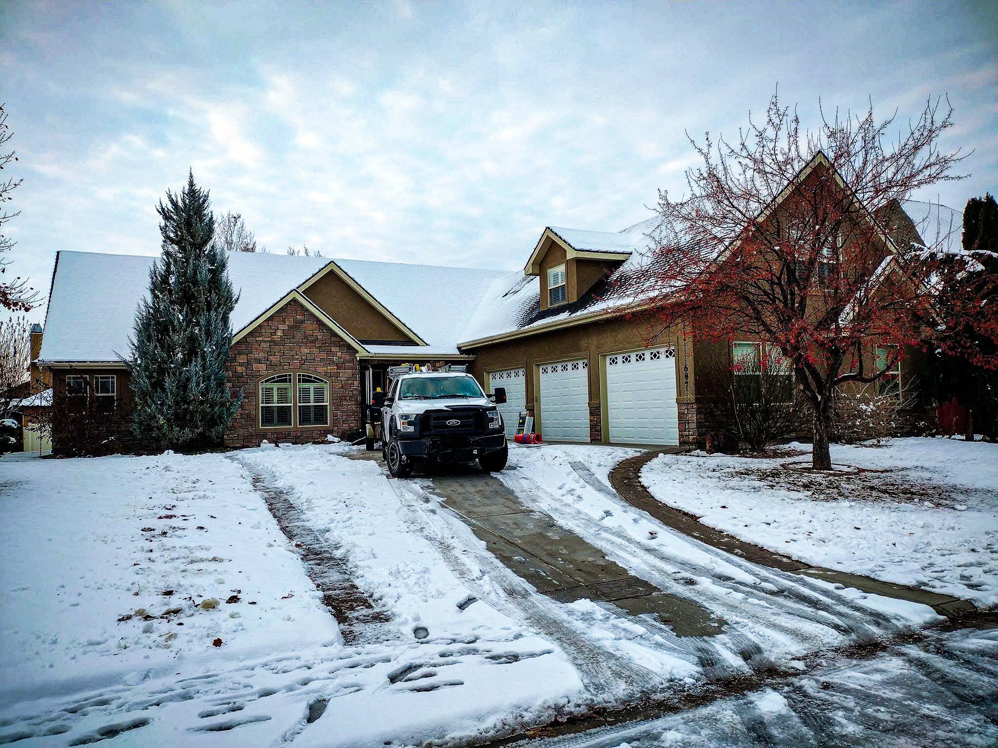 Window Boise work truck on site for a winter residential window replacement project