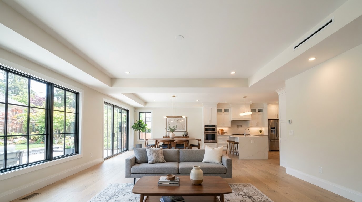 Completed drywall ceiling remodeling project with clean lines