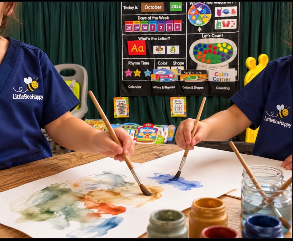 Children painting and exploring colors at LittleBeeHappy