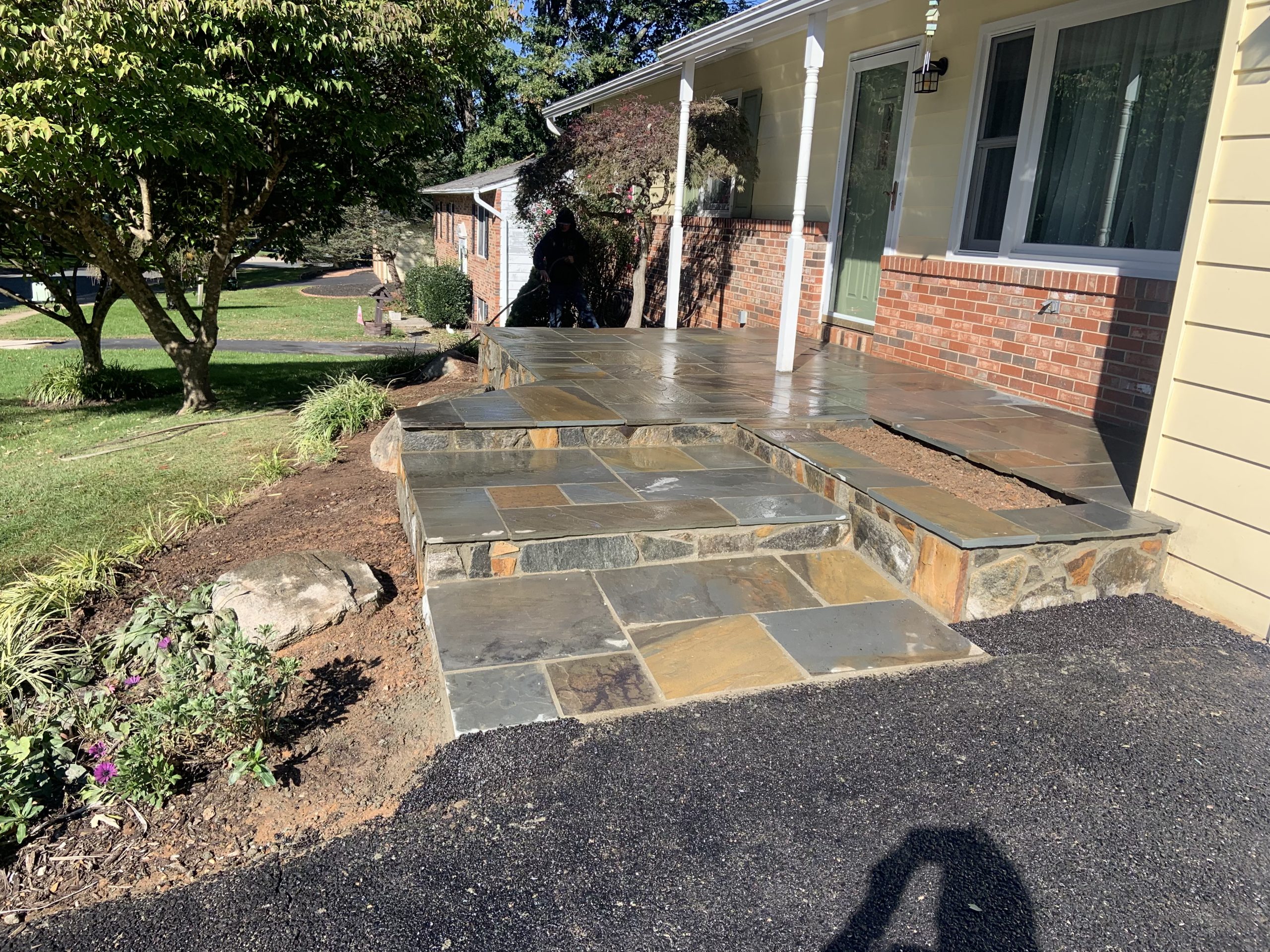 Front porch stonework and facade view