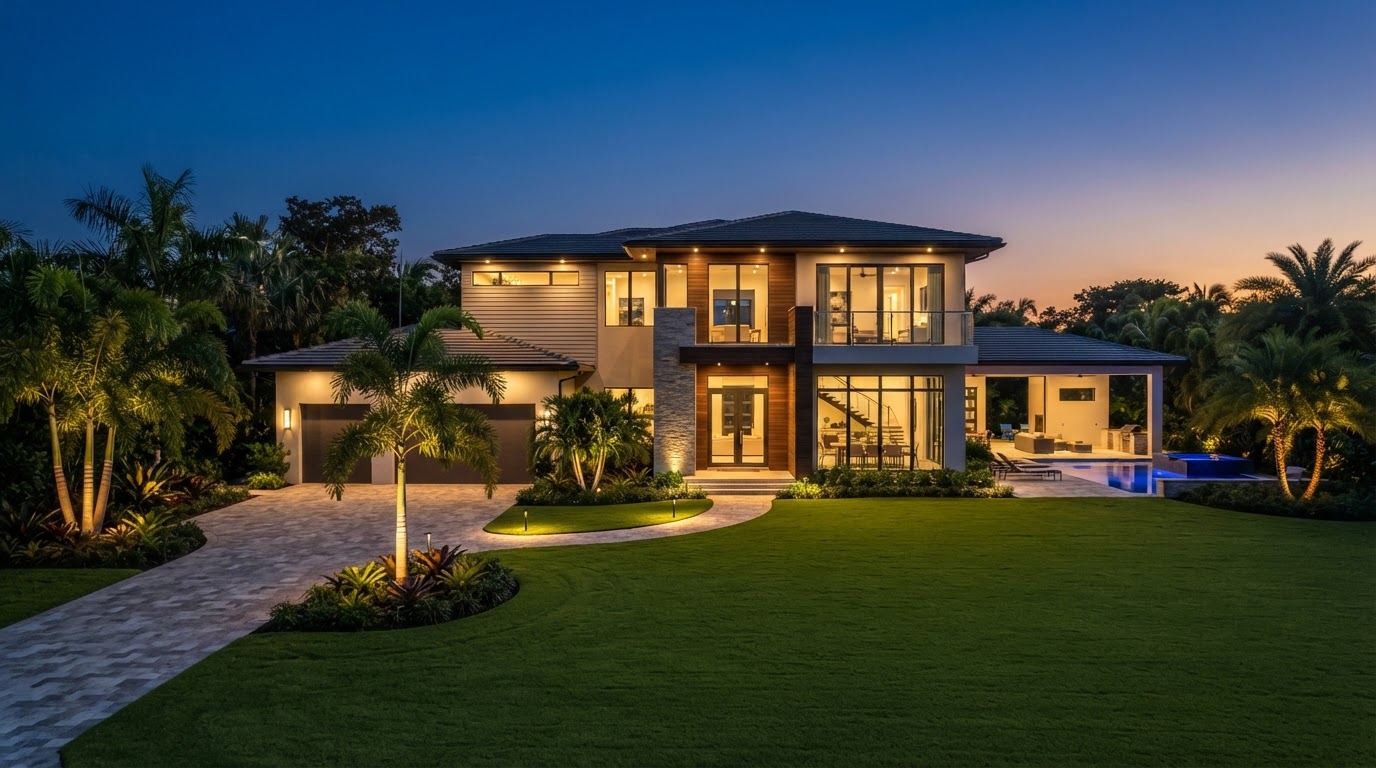 Luxury modern property at golden hour