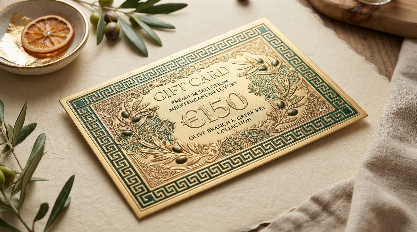 Spiro's gift card with Mediterranean patterns