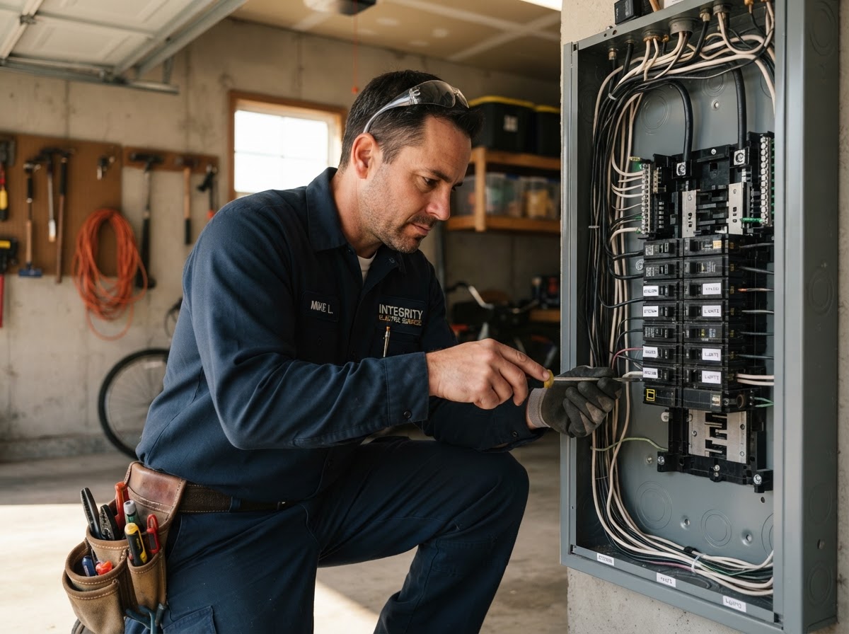 Electrician installing a residential breaker panel