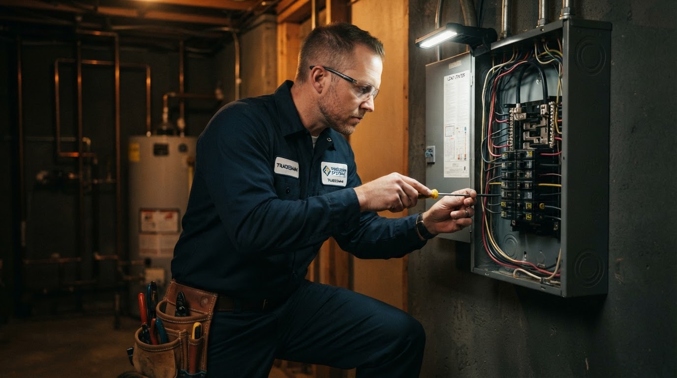 Robert's electrician working on a residential electrical panel
