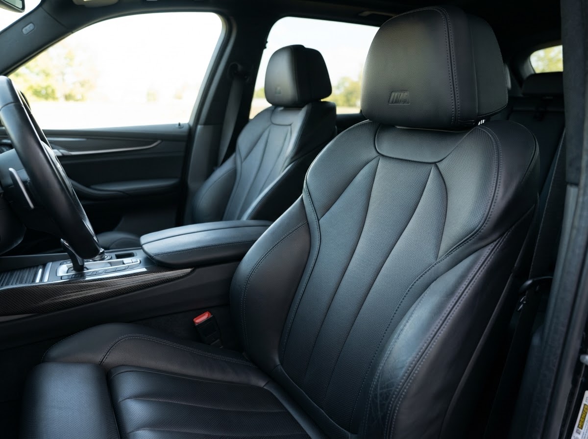 Freshly cleaned and conditioned leather seats after detailing