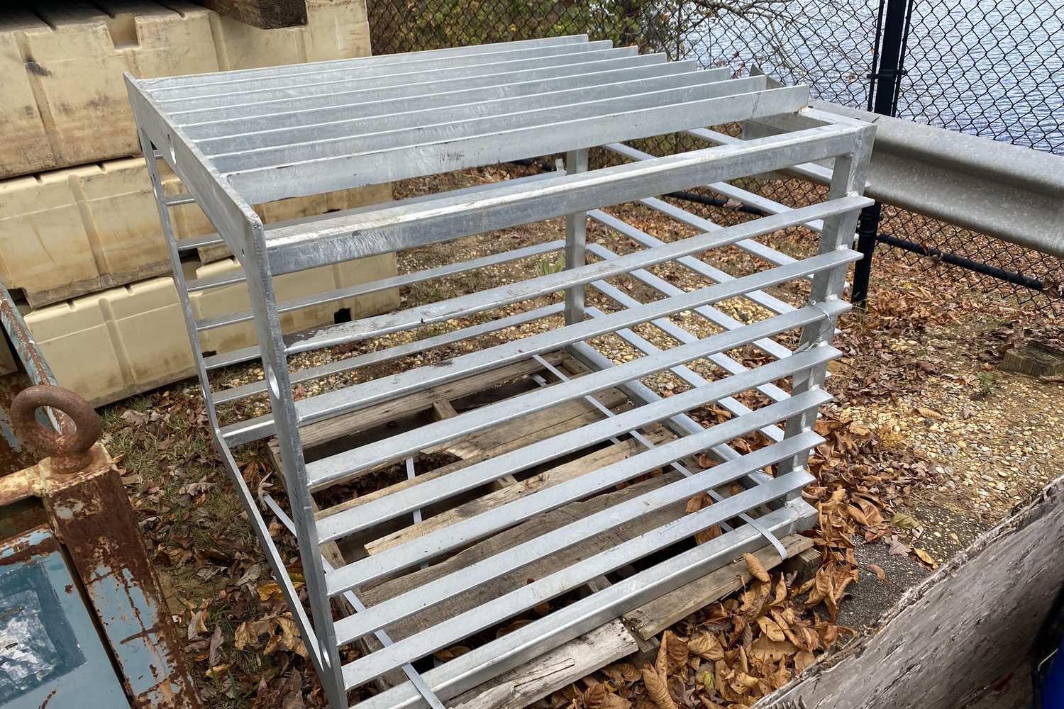 Galvanized trash rack for an industrial water intake.