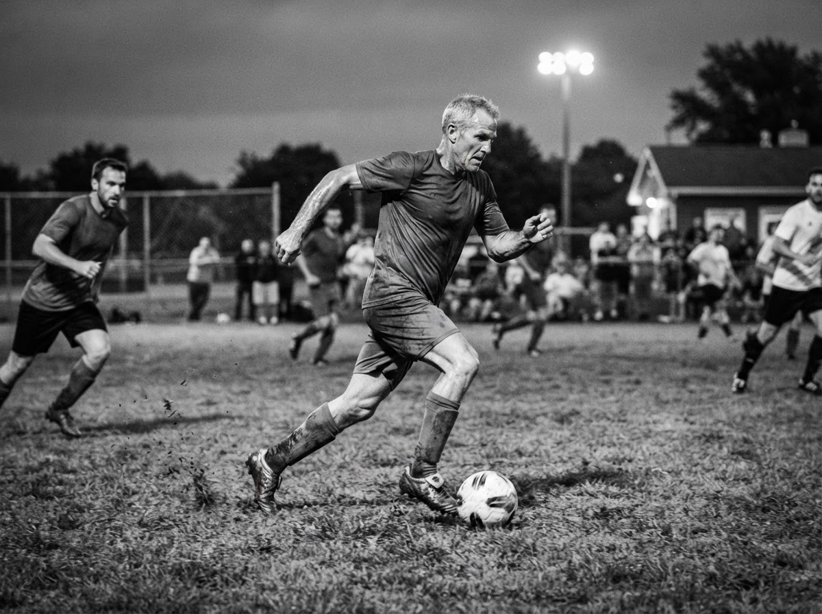 Dean, a recreational athlete, playing soccer
