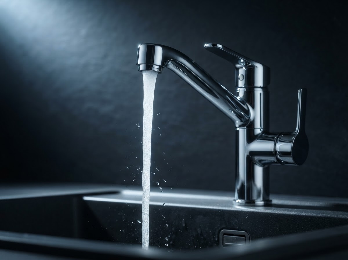 Chrome faucet after NorthStar whole home filtration — spotless, no scale buildup