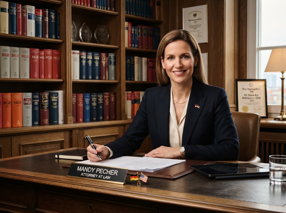 Mandy Pecher, Esq., LL.M., MBA — German & U.S. attorney, founder of Rechtsanwaltskanzlei PECHER, specialist in German surrogacy law and § 108 FamFG recognition proceedings