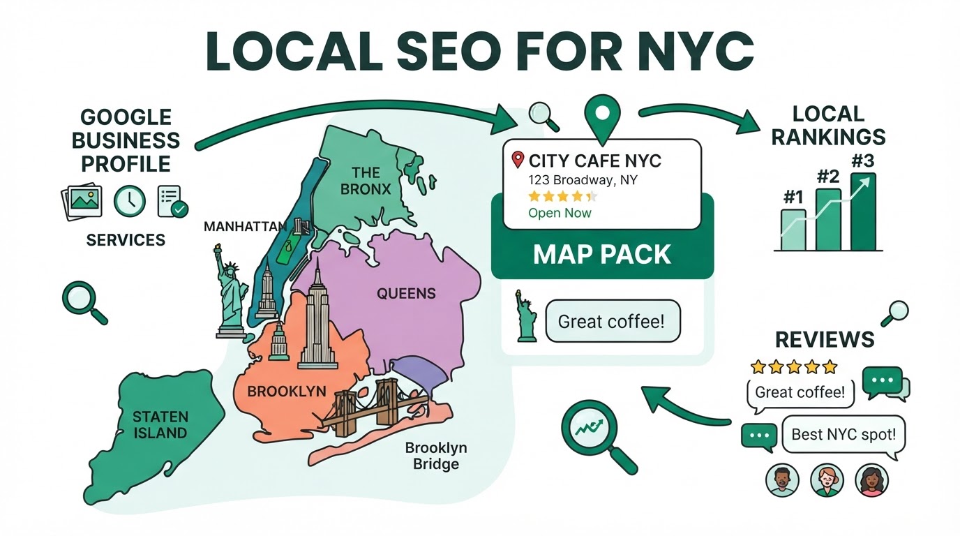Explainer illustration: Local SEO NYC in NYC