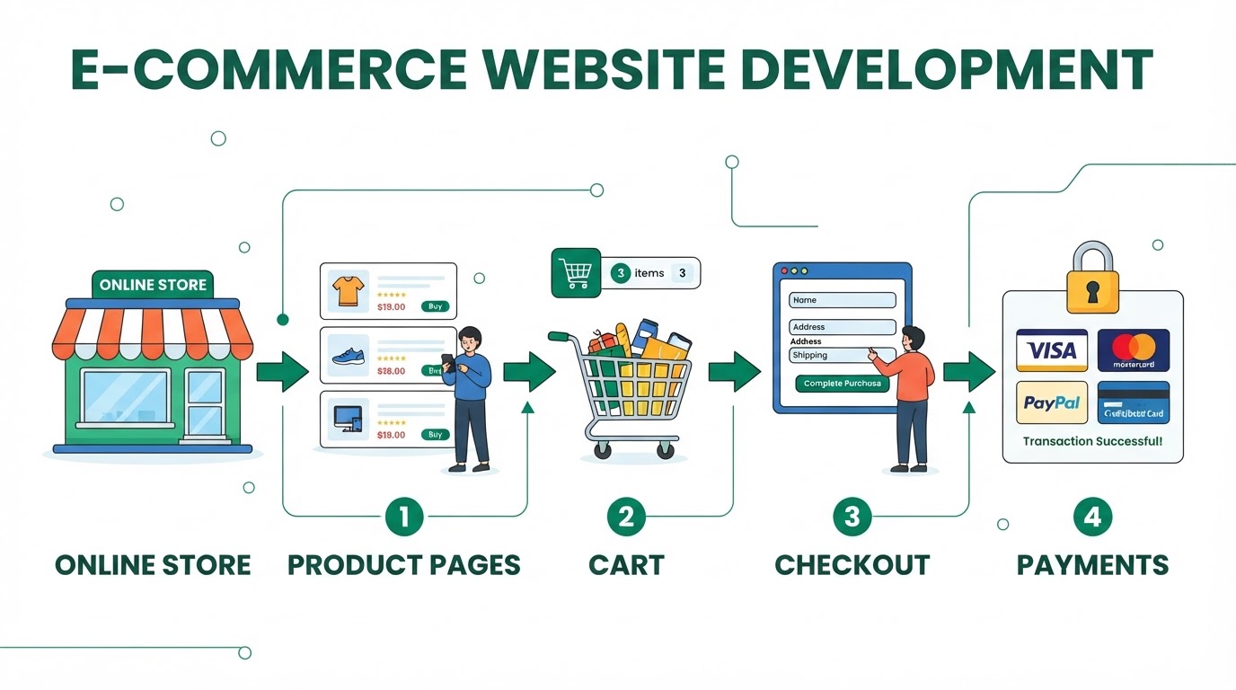 Explainer illustration: E-commerce Website Development in NYC