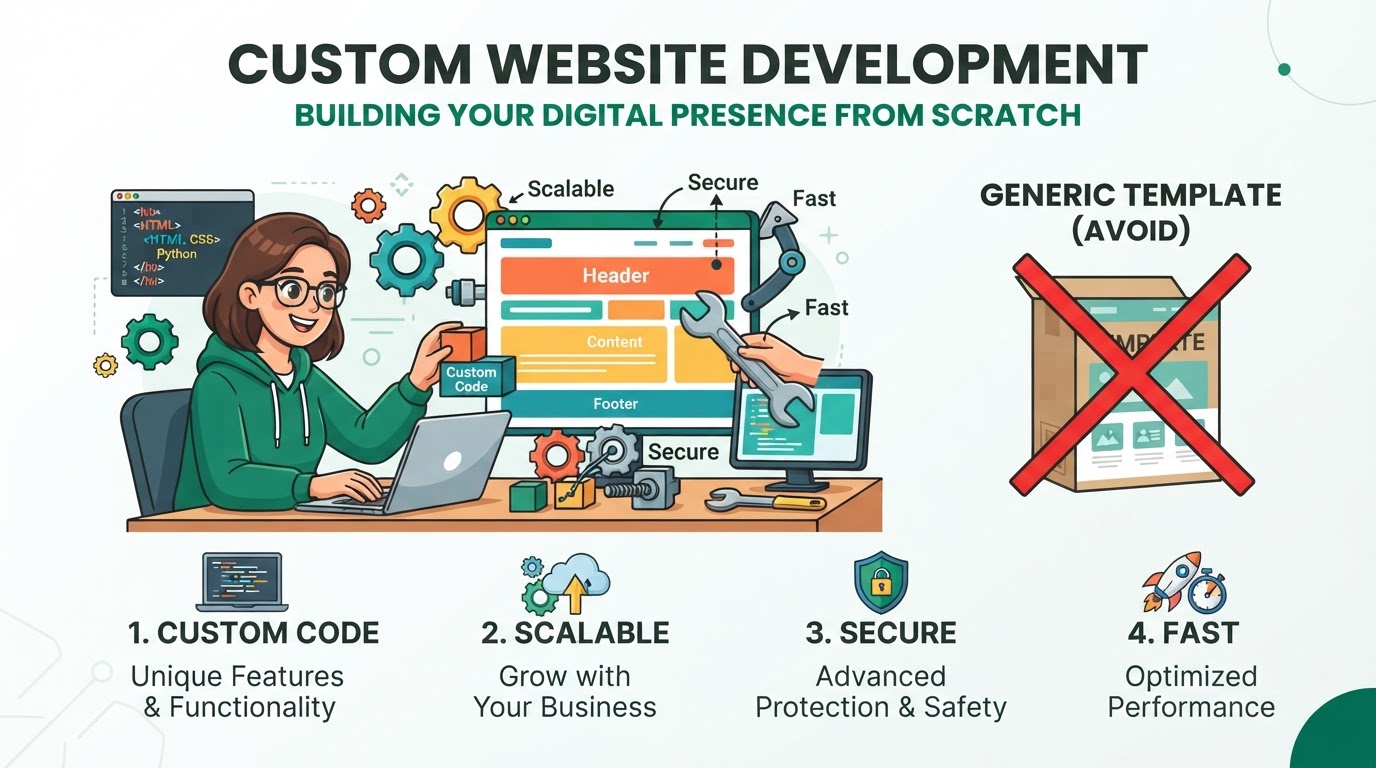 Explainer illustration: Custom Website Development in NYC