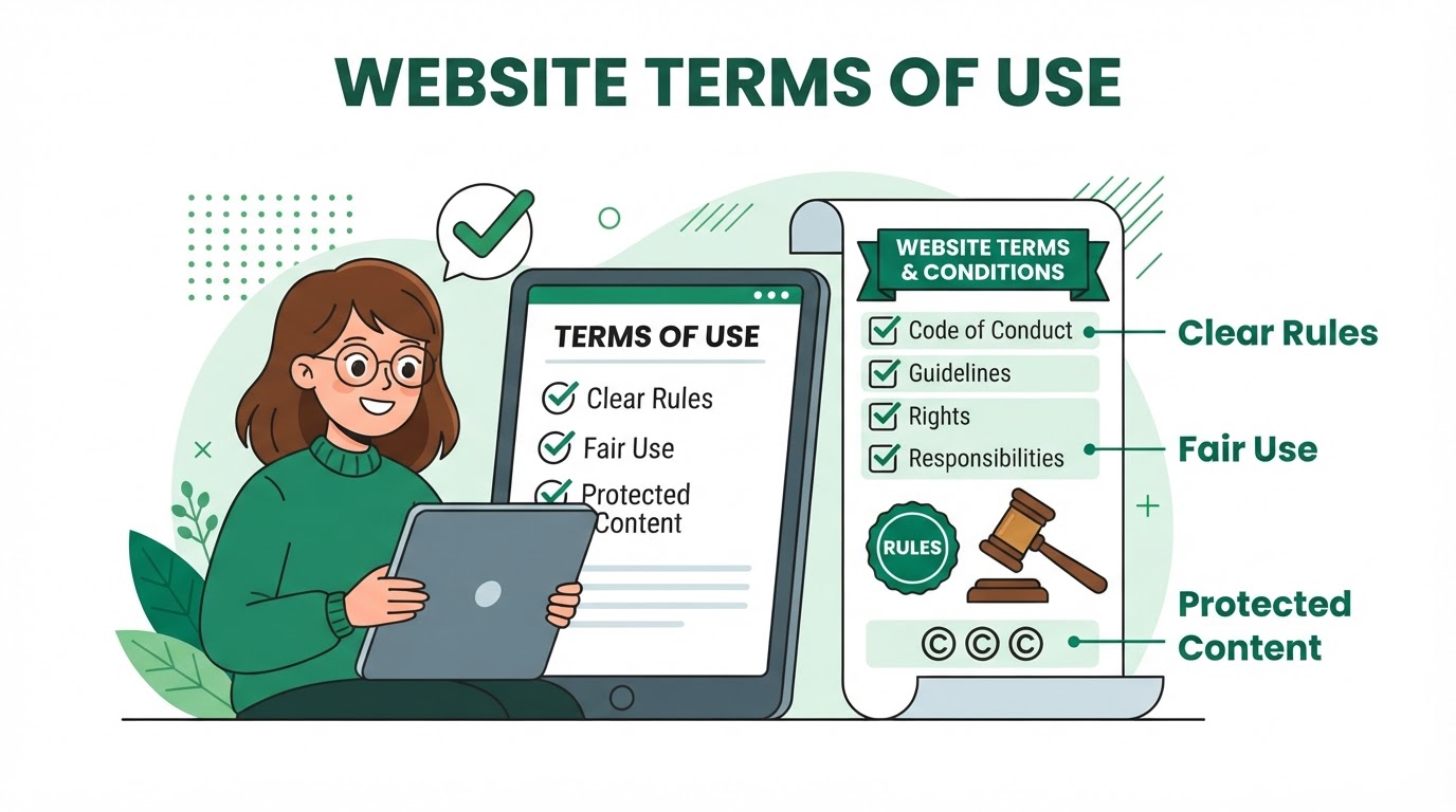 Cartoon illustration of website terms of use at SITEBOW
