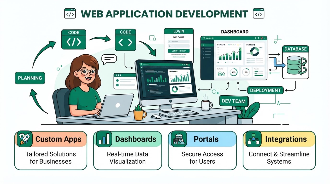 Explainer illustration: Web Application Development NYC in NYC