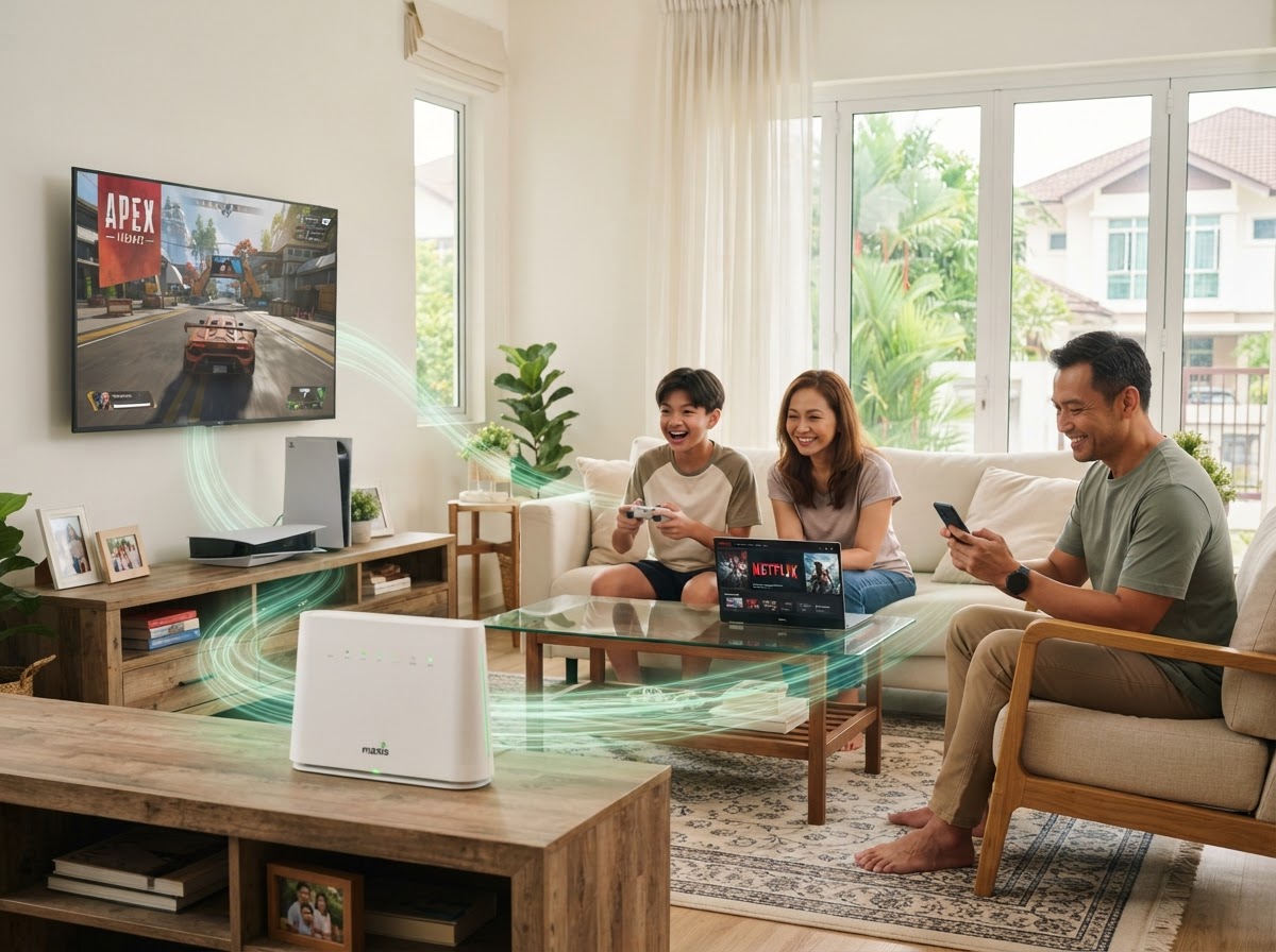 Maxis Home Fibre — keluarga menikmati internet rumah laju & stabil
