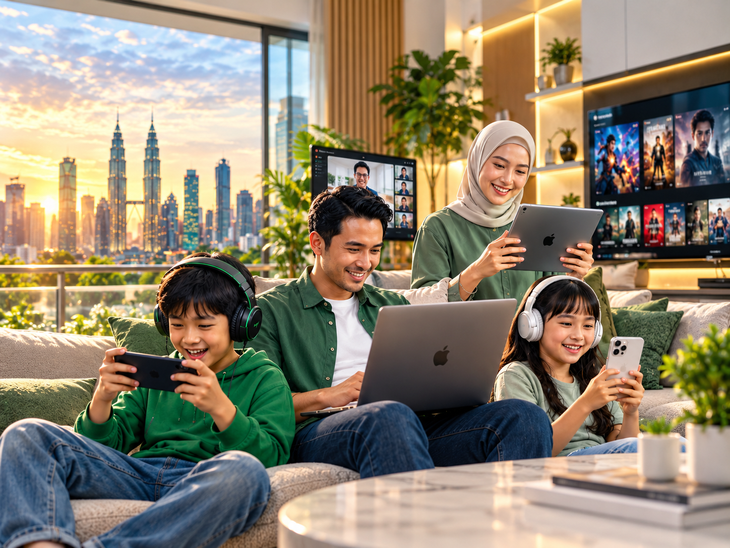 Internet 5G seisi keluarga untuk permainan, penstriman dan hiburan