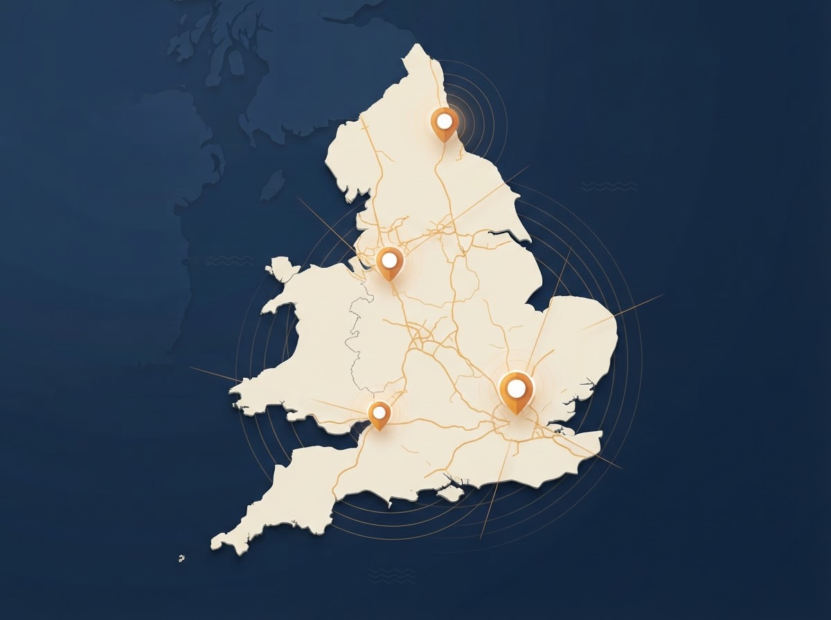 Illustrated map of Voncap's four target regions in England