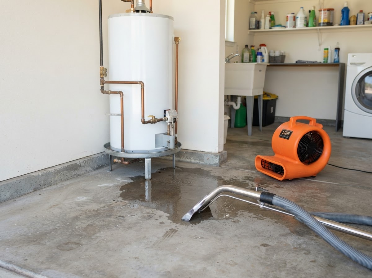 Water heater leak cleanup in Wake Forest NC
