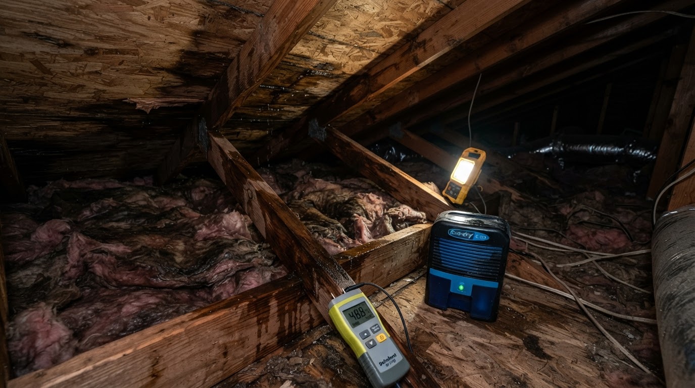 attic water damage and wet insulation drying in Wake Forest