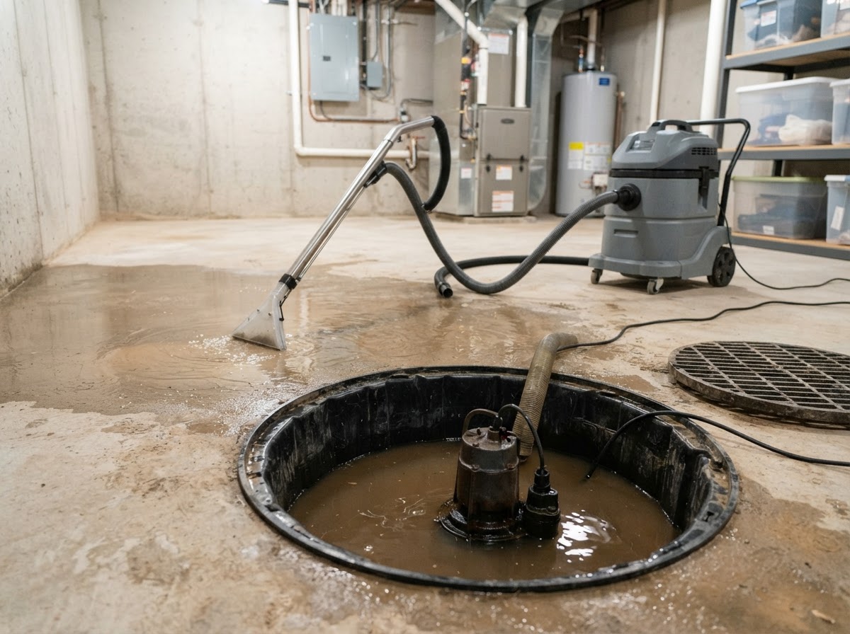 Sump pump failure and water cleanup in Wake Forest